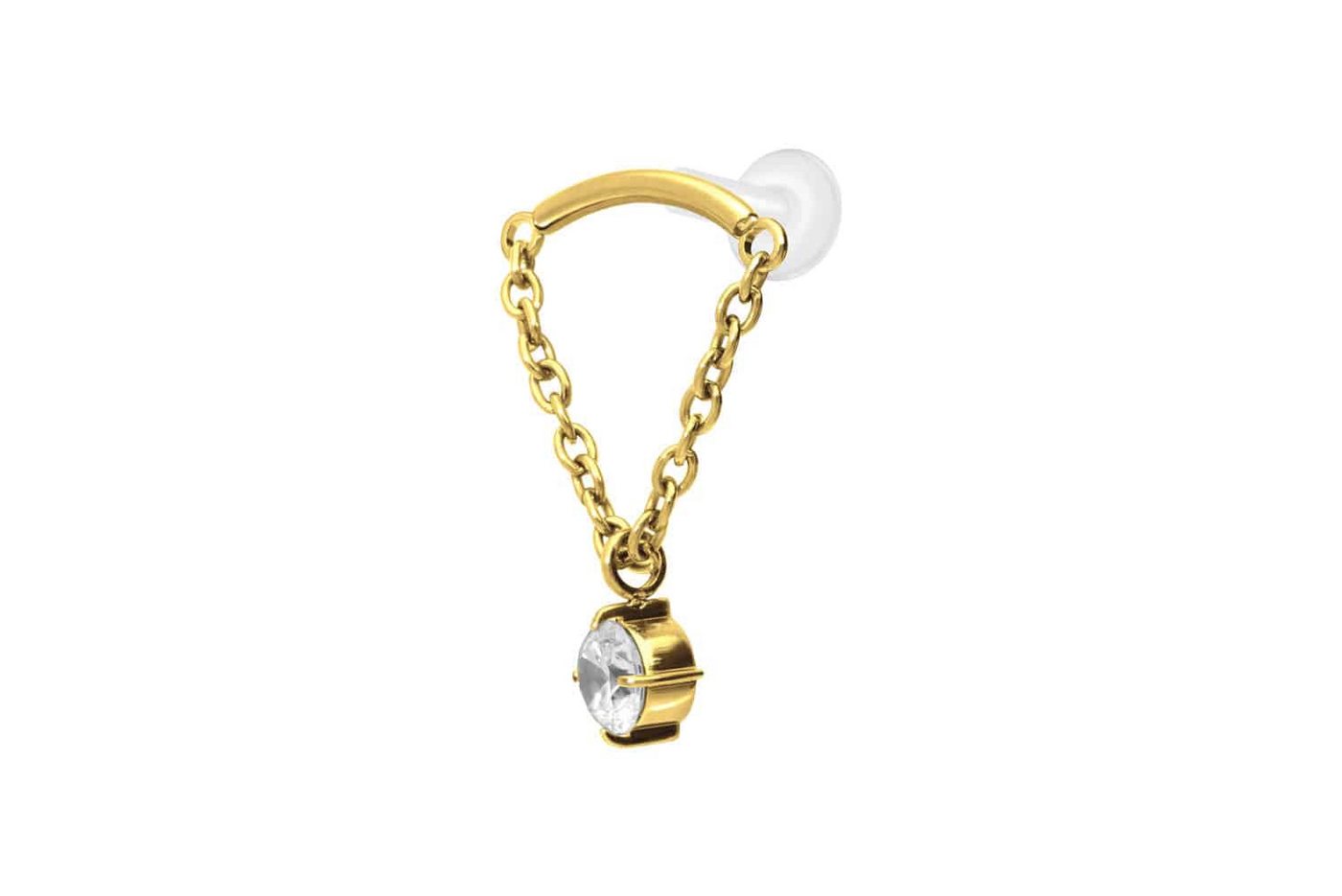 PIERCINGLINE Nasenpiercing PTFE Labret mit Innengewinde + Titan-Aufsatz BOGEN + KETTE + KRISTALL (Labrets, 1-tlg) von PIERCINGLINE