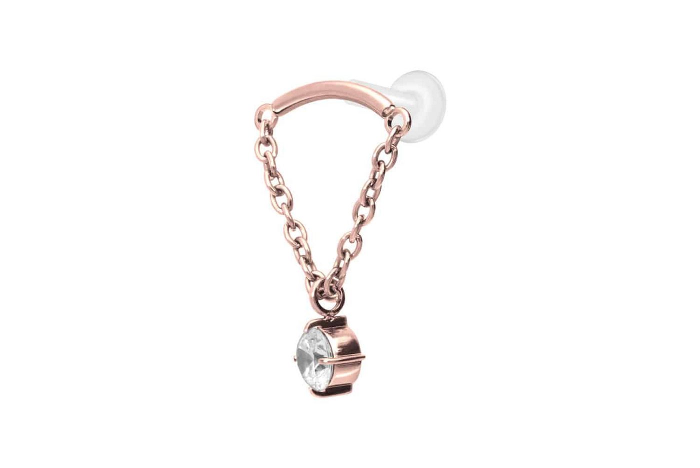 PIERCINGLINE Nasenpiercing PTFE Labret mit Innengewinde + Titan-Aufsatz BOGEN + KETTE + KRISTALL (Labrets, 1-tlg) von PIERCINGLINE
