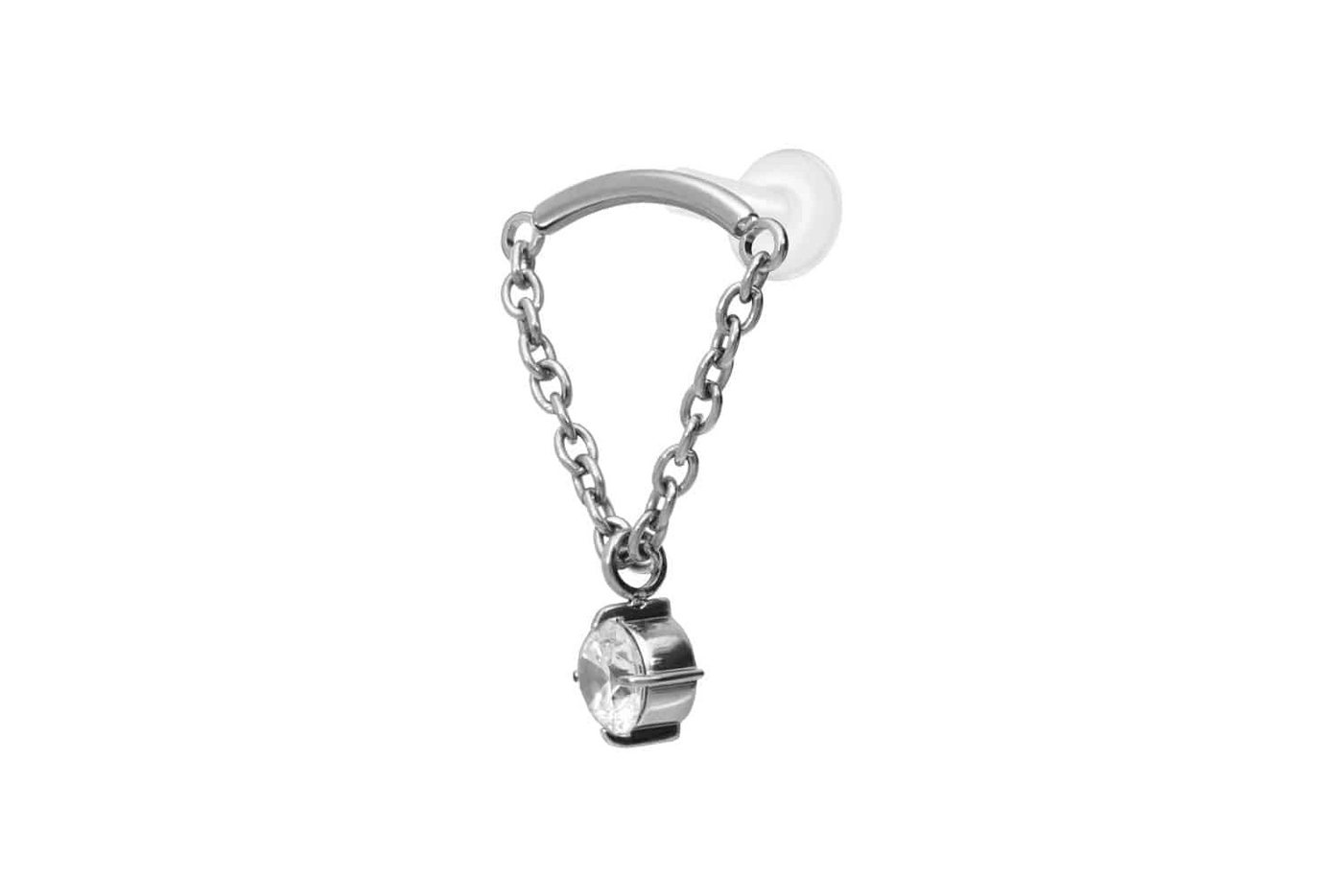 PIERCINGLINE Nasenpiercing PTFE Labret mit Innengewinde + Titan-Aufsatz BOGEN + KETTE + KRISTALL (Labrets, 1-tlg) von PIERCINGLINE
