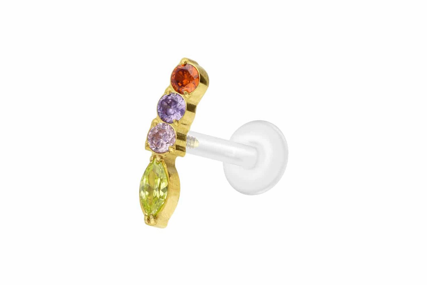 PIERCINGLINE Nasenpiercing PTFE Labret mit Innengewinde + Titan-Aufsatz BUNTER KRISTALLBOGEN (Labrets, 1-tlg) von PIERCINGLINE