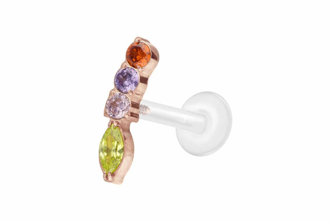 PIERCINGLINE Nasenpiercing PTFE Labret mit Innengewinde + Titan-Aufsatz BUNTER KRISTALLBOGEN (Labrets, 1-tlg) von PIERCINGLINE
