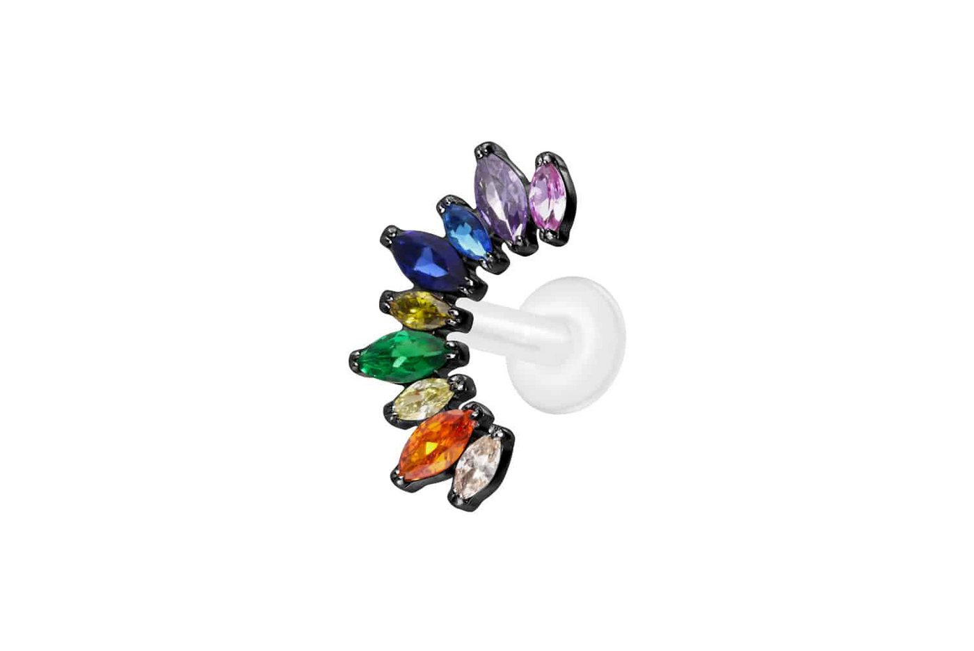 PIERCINGLINE Piercing-Set PTFE Labret mit Innengewinde + Titan-Aufsatz BUNTER KRISTALLBOGEN (Labrets / 1 Stk) von Piercingline
