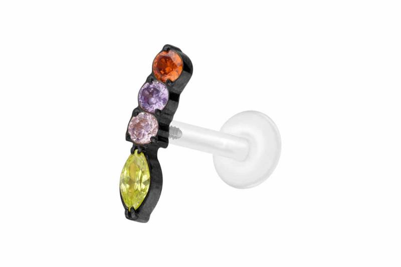 PIERCINGLINE Piercing-Set PTFE Labret mit Innengewinde + Titan-Aufsatz BUNTER KRISTALLBOGEN (Labrets / 1 Stk) von PIERCINGLINE