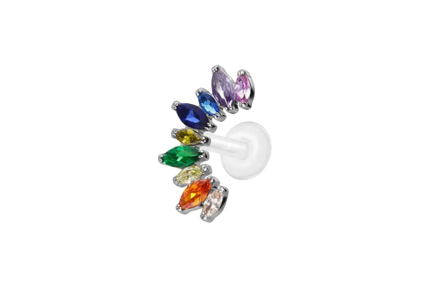 PIERCINGLINE Nasenpiercing PTFE Labret mit Innengewinde + Titan-Aufsatz BUNTER KRISTALLBOGEN (Labrets, 1-tlg) von Piercingline