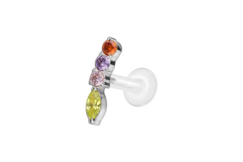 PIERCINGLINE Piercing-Set PTFE Labret mit Innengewinde + Titan-Aufsatz BUNTER KRISTALLBOGEN (Labrets / 1 Stk) von PIERCINGLINE