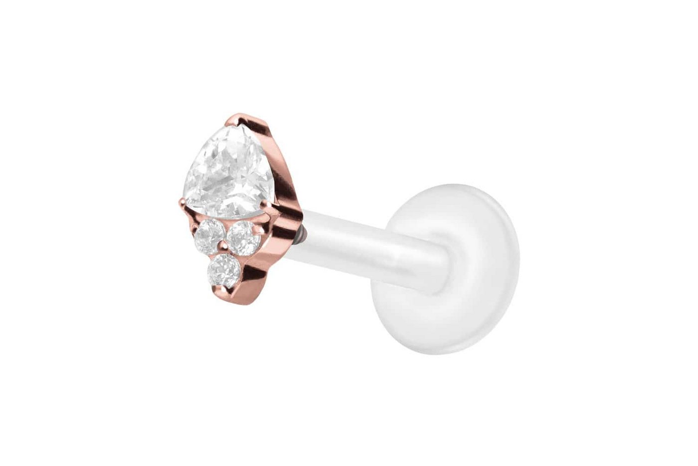 PIERCINGLINE Nasenpiercing PTFE Labret mit Innengewinde + Titan-Aufsatz EINGEFASSTE KRISTALLE (Labrets, 1-tlg) von PIERCINGLINE