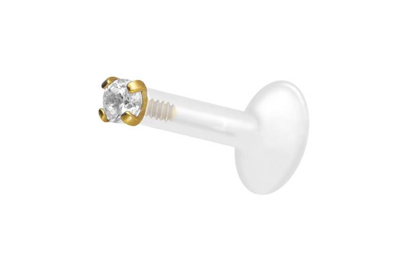 PIERCINGLINE Piercing-Set PTFE Labret mit Innengewinde + Titan-Aufsatz EINGEFASSTER KRISTALL (Labrets / 1 Stk) von PIERCINGLINE