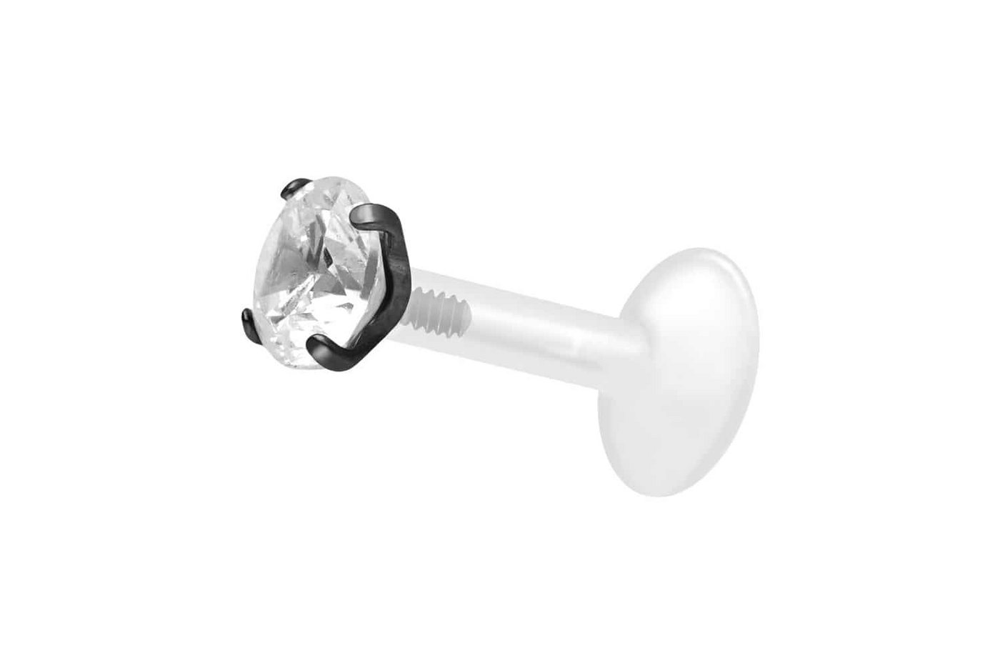 PIERCINGLINE Nasenpiercing PTFE Labret mit Innengewinde + Titan-Aufsatz EINGEFASSTER KRISTALL (Labrets, 1-tlg) von PIERCINGLINE