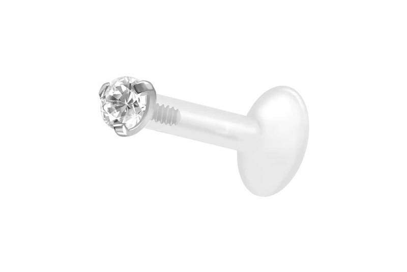 PIERCINGLINE Piercing-Set PTFE Labret mit Innengewinde + Titan-Aufsatz EINGEFASSTER KRISTALL (Labrets / 1 Stk) von PIERCINGLINE