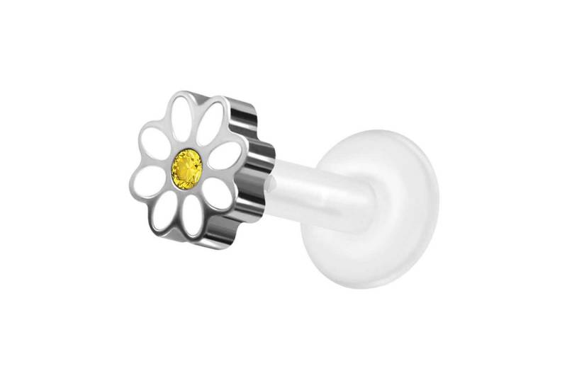 PIERCINGLINE Piercing-Set (Labrets, PTFE Labret mit Innengewinde + Titan-Aufsatz GÄNSEBLÜMCHEN + KRISTALL) von PIERCINGLINE