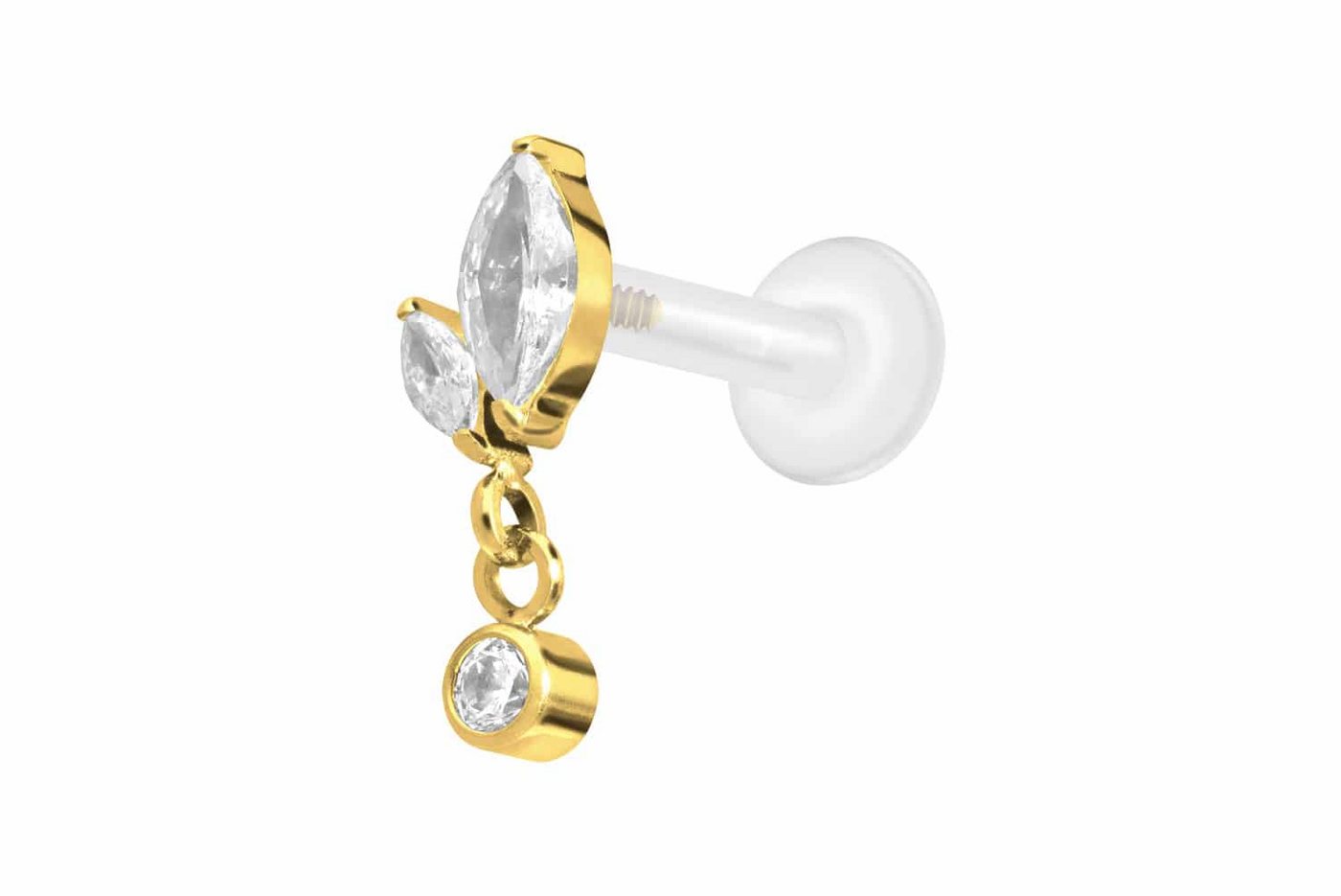 PIERCINGLINE Piercing-Set PTFE Labret mit Innengewinde + Titan-Aufsatz KNOSPE + KRISTALL (Labrets / 1 Stk) von PIERCINGLINE