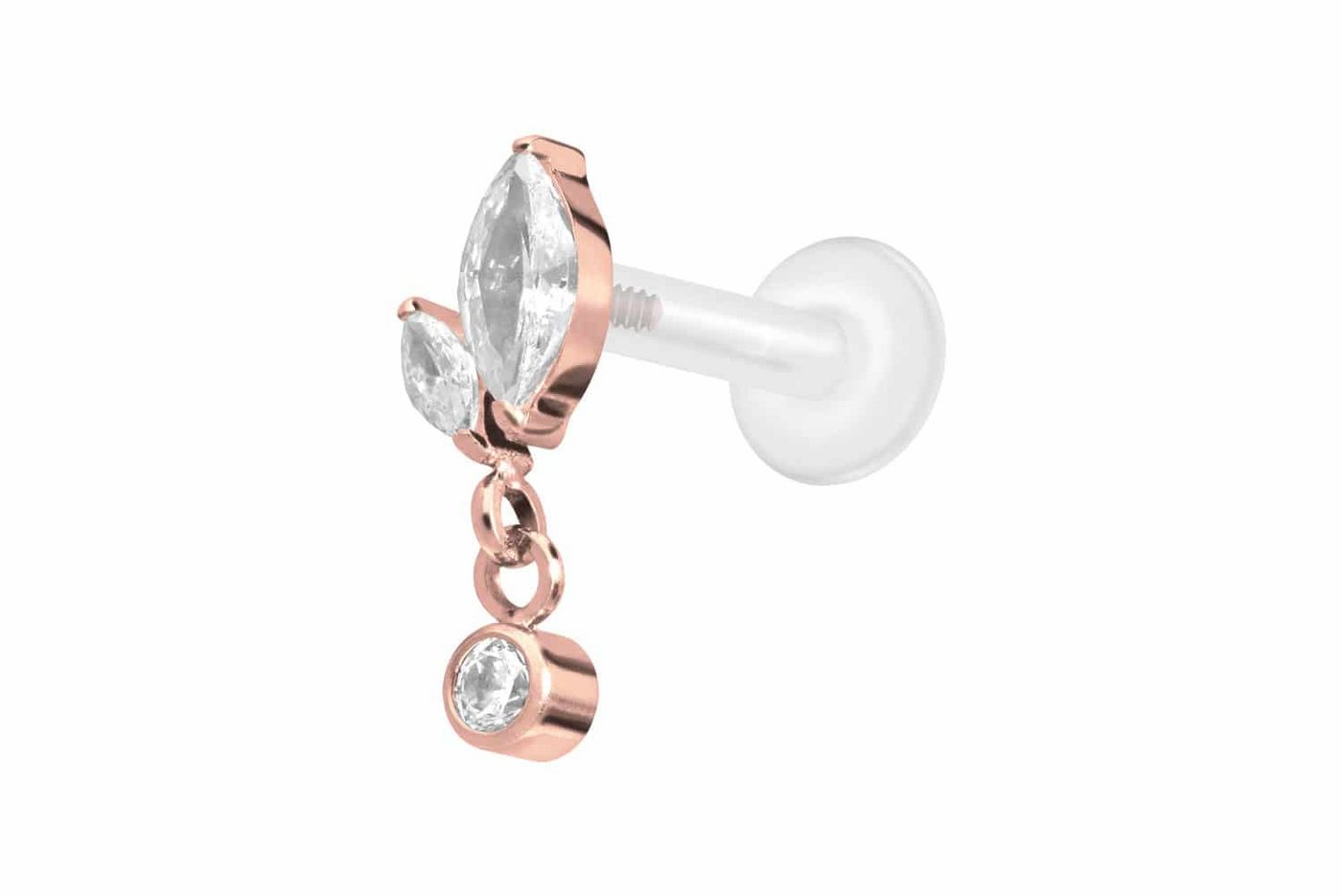 PIERCINGLINE Nasenpiercing PTFE Labret mit Innengewinde + Titan-Aufsatz KNOSPE + KRISTALL (Labrets, 1-tlg) von PIERCINGLINE