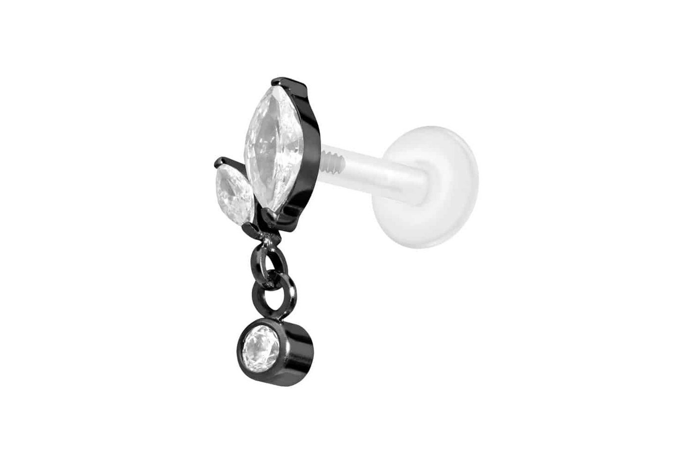 PIERCINGLINE Nasenpiercing PTFE Labret mit Innengewinde + Titan-Aufsatz KNOSPE + KRISTALL (Labrets, 1-tlg) von PIERCINGLINE
