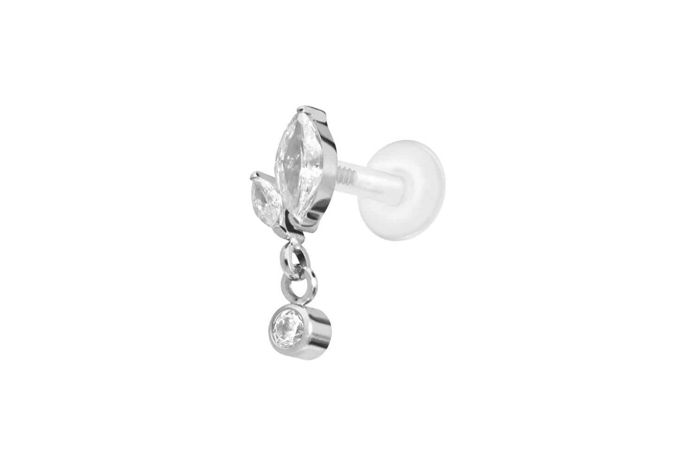 PIERCINGLINE Nasenpiercing PTFE Labret mit Innengewinde + Titan-Aufsatz KNOSPE + KRISTALL (Labrets, 1-tlg) von PIERCINGLINE