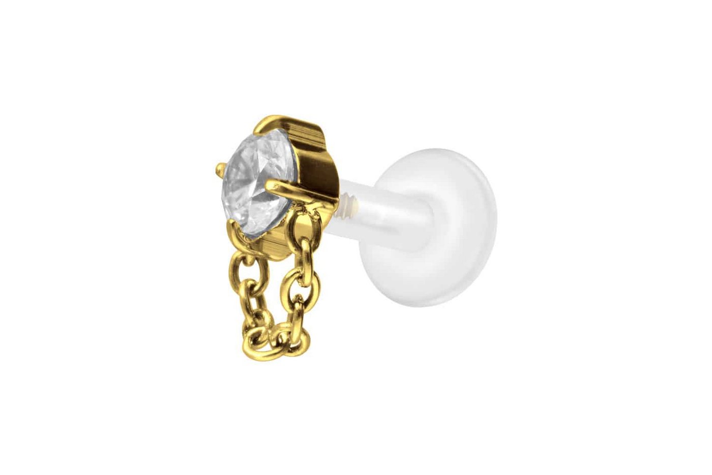PIERCINGLINE Nasenpiercing PTFE Labret mit Innengewinde + Titan-Aufsatz KRISTALL + KETTE (Labrets, 1-tlg) von PIERCINGLINE