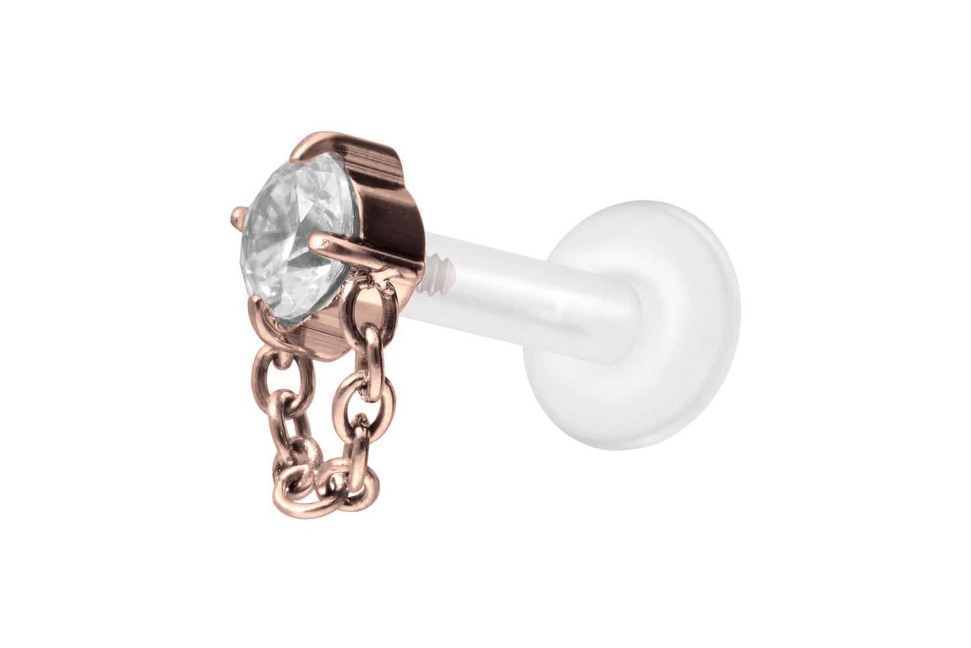 PIERCINGLINE Nasenpiercing PTFE Labret mit Innengewinde + Titan-Aufsatz KRISTALL + KETTE (Labrets, 1-tlg) von PIERCINGLINE