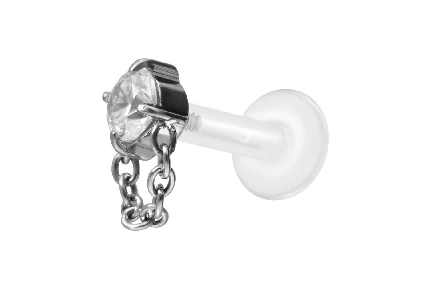PIERCINGLINE Nasenpiercing PTFE Labret mit Innengewinde + Titan-Aufsatz KRISTALL + KETTE (Labrets, 1-tlg) von PIERCINGLINE
