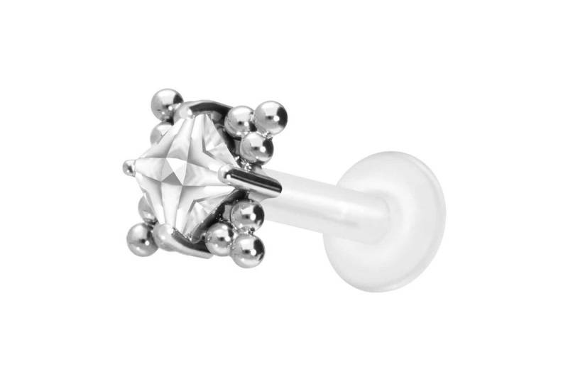 PIERCINGLINE Piercing-Set PTFE Labret mit Innengewinde + Titan-Aufsatz KRISTALL + KUGELDREIECKE (Labrets / 1 Stk) von PIERCINGLINE