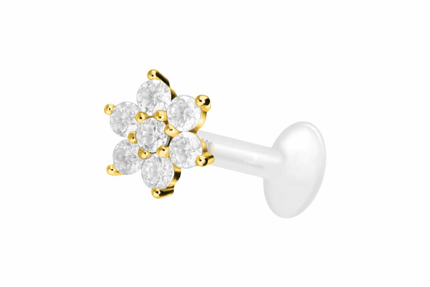 PIERCINGLINE Nasenpiercing PTFE Labret mit Innengewinde + Titan-Aufsatz KRISTALLBLUME (Labrets, 1-tlg) von PIERCINGLINE