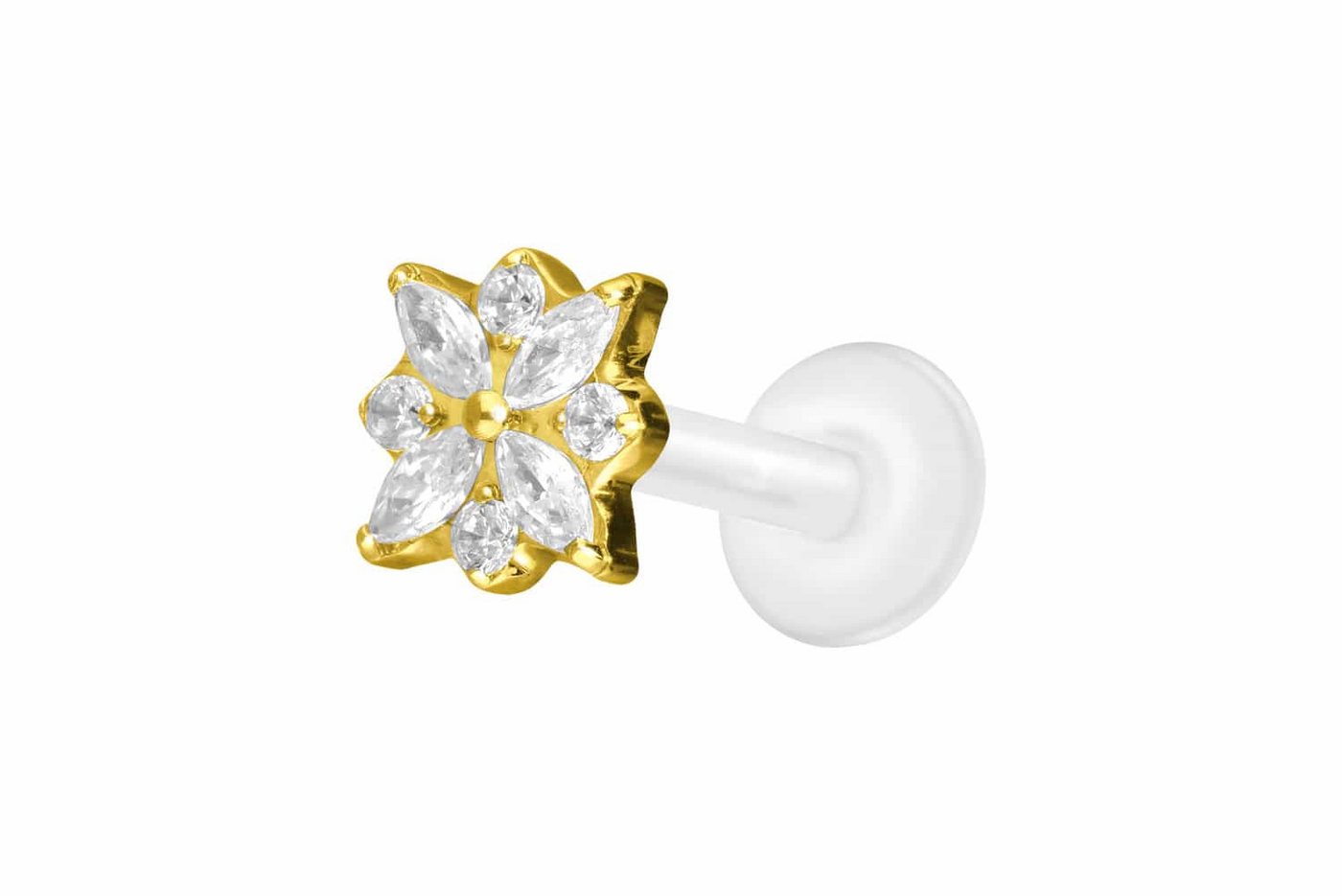 PIERCINGLINE Nasenpiercing PTFE Labret mit Innengewinde + Titan-Aufsatz KRISTALLBLUME (Labrets, 1-tlg) von PIERCINGLINE