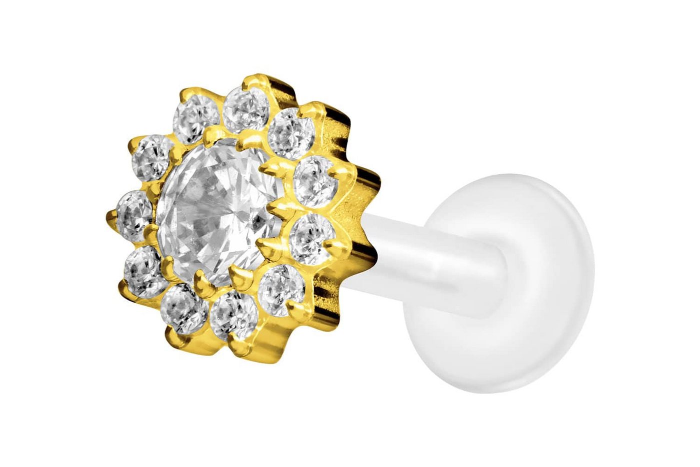 PIERCINGLINE Nasenpiercing PTFE Labret mit Innengewinde + Titan-Aufsatz KRISTALLBLUME (Labrets, 1-tlg) von PIERCINGLINE
