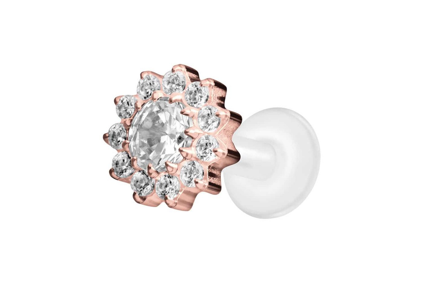 PIERCINGLINE Nasenpiercing PTFE Labret mit Innengewinde + Titan-Aufsatz KRISTALLBLUME (Labrets, 1-tlg) von PIERCINGLINE