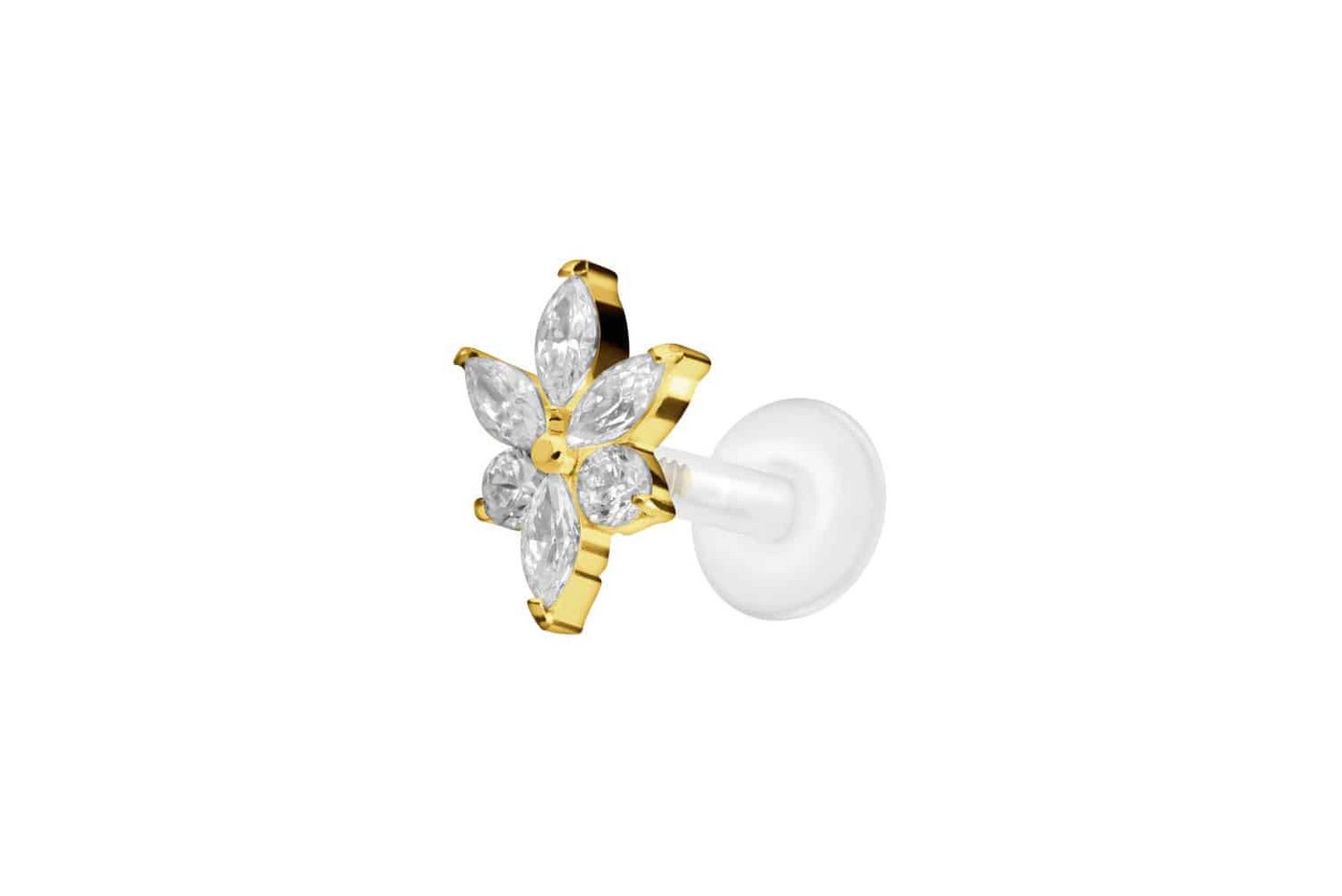 PIERCINGLINE Nasenpiercing PTFE Labret mit Innengewinde + Titan-Aufsatz KRISTALLBLUME (Labrets, 1-tlg) von PIERCINGLINE