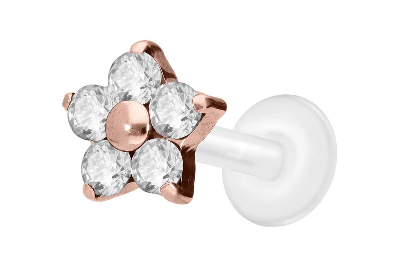 PIERCINGLINE Nasenpiercing PTFE Labret mit Innengewinde + Titan-Aufsatz KRISTALLBLUME (Labrets, 1-tlg) von PIERCINGLINE