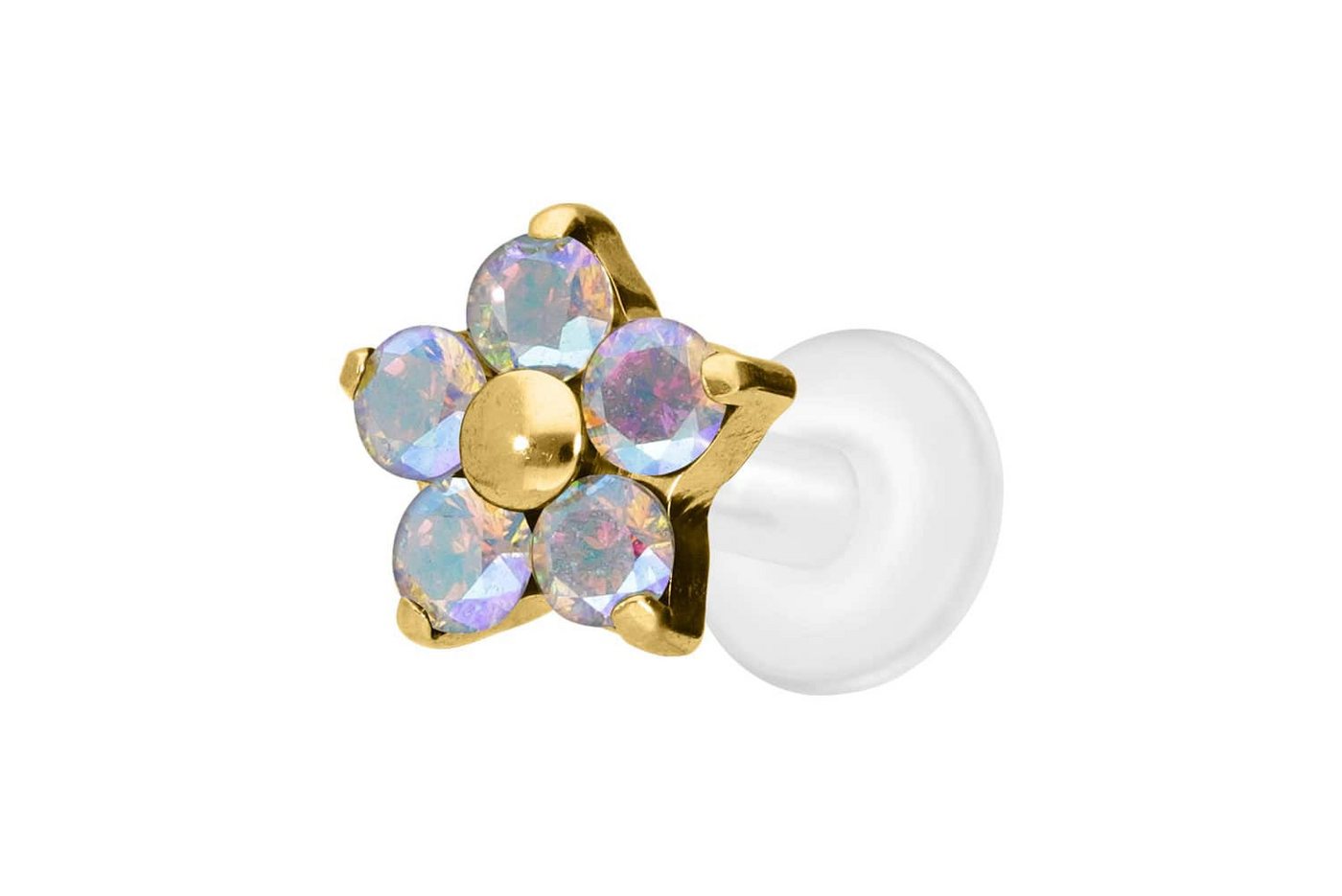 PIERCINGLINE Nasenpiercing PTFE Labret mit Innengewinde + Titan-Aufsatz KRISTALLBLUME (Labrets, 1-tlg) von PIERCINGLINE