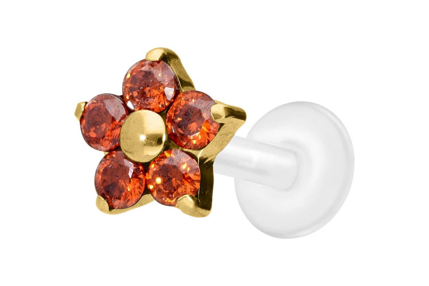 PIERCINGLINE Piercing-Set PTFE Labret mit Innengewinde + Titan-Aufsatz KRISTALLBLUME (Labrets / 1 Stk) von PIERCINGLINE