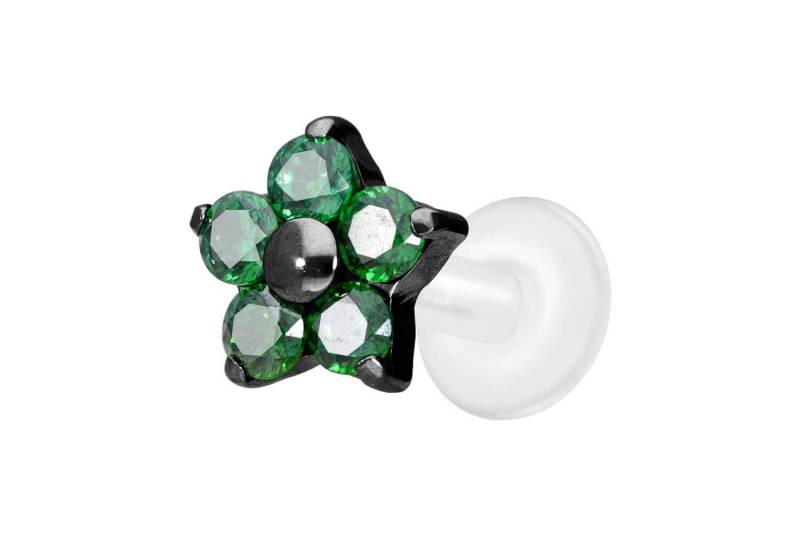 PIERCINGLINE Piercing-Set PTFE Labret mit Innengewinde + Titan-Aufsatz KRISTALLBLUME (Labrets / 1 Stk) von PIERCINGLINE