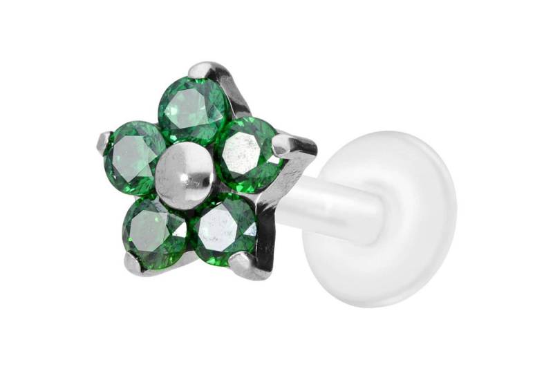 PIERCINGLINE Piercing-Set PTFE Labret mit Innengewinde + Titan-Aufsatz KRISTALLBLUME (Labrets / 1 Stk) von PIERCINGLINE
