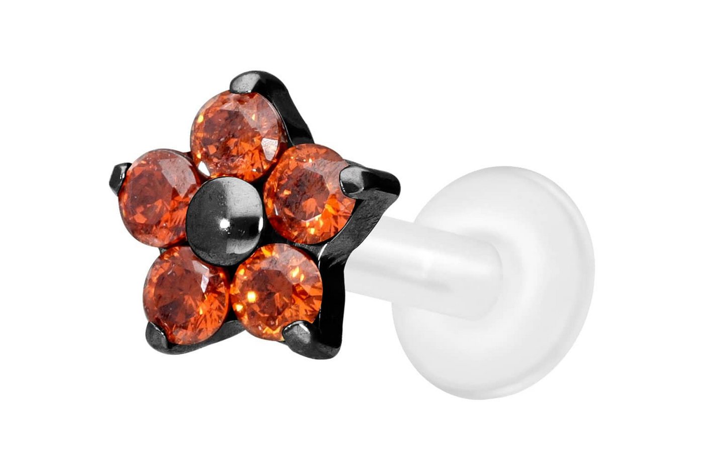 PIERCINGLINE Piercing-Set PTFE Labret mit Innengewinde + Titan-Aufsatz KRISTALLBLUME (Labrets / 1 Stk) von PIERCINGLINE