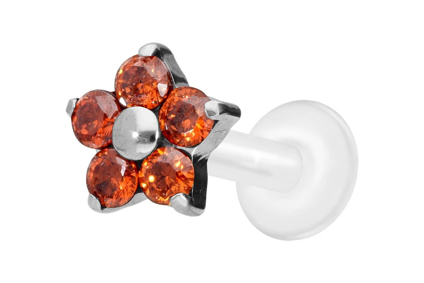 PIERCINGLINE Piercing-Set PTFE Labret mit Innengewinde + Titan-Aufsatz KRISTALLBLUME (Labrets / 1 Stk) von PIERCINGLINE