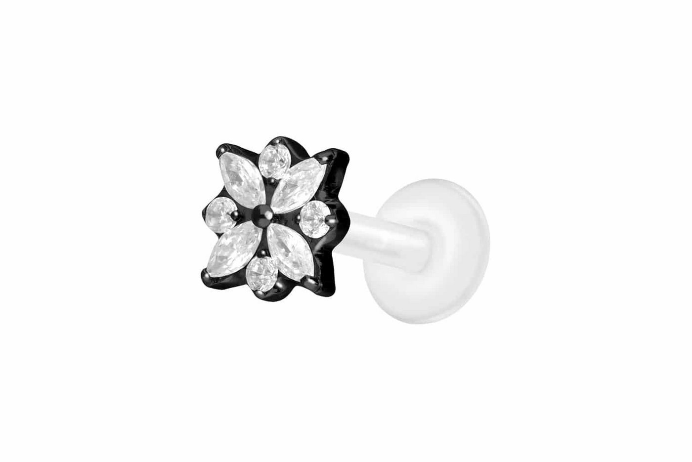 PIERCINGLINE Nasenpiercing PTFE Labret mit Innengewinde + Titan-Aufsatz KRISTALLBLUME (Labrets, 1-tlg) von PIERCINGLINE