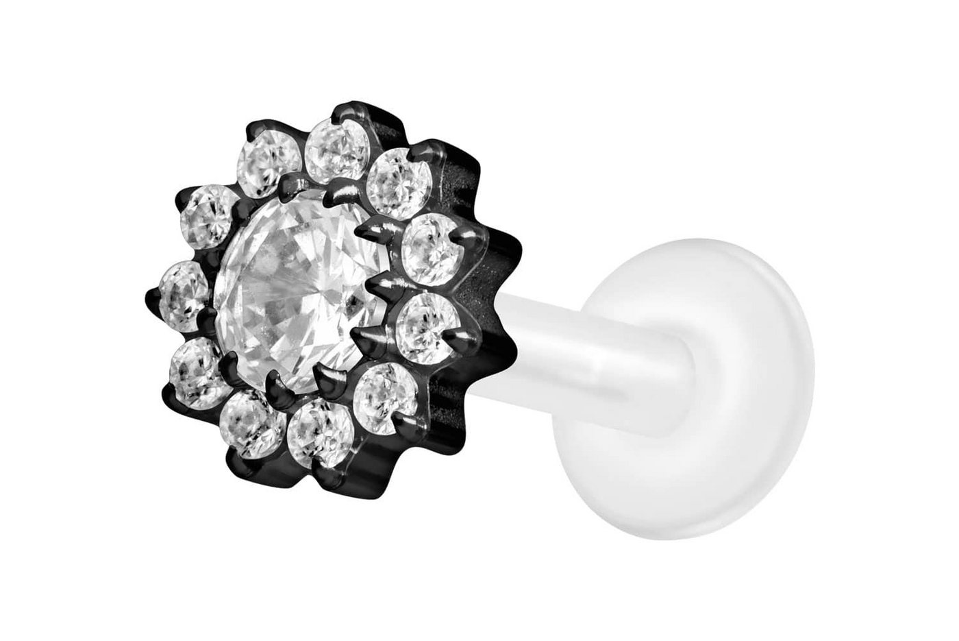 PIERCINGLINE Piercing-Set PTFE Labret mit Innengewinde + Titan-Aufsatz KRISTALLBLUME (Labrets / 1 Stk) von PIERCINGLINE