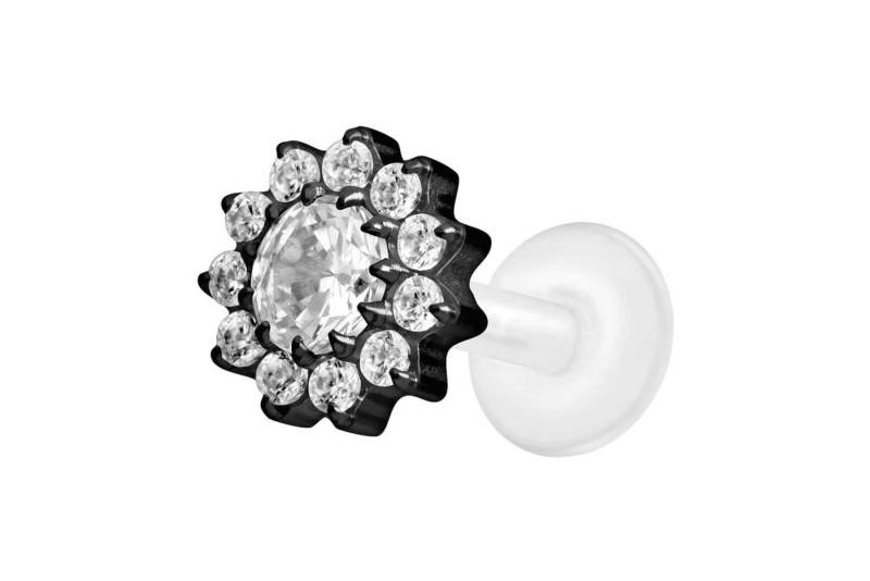 PIERCINGLINE Piercing-Set PTFE Labret mit Innengewinde + Titan-Aufsatz KRISTALLBLUME (Labrets / 1 Stk) von PIERCINGLINE