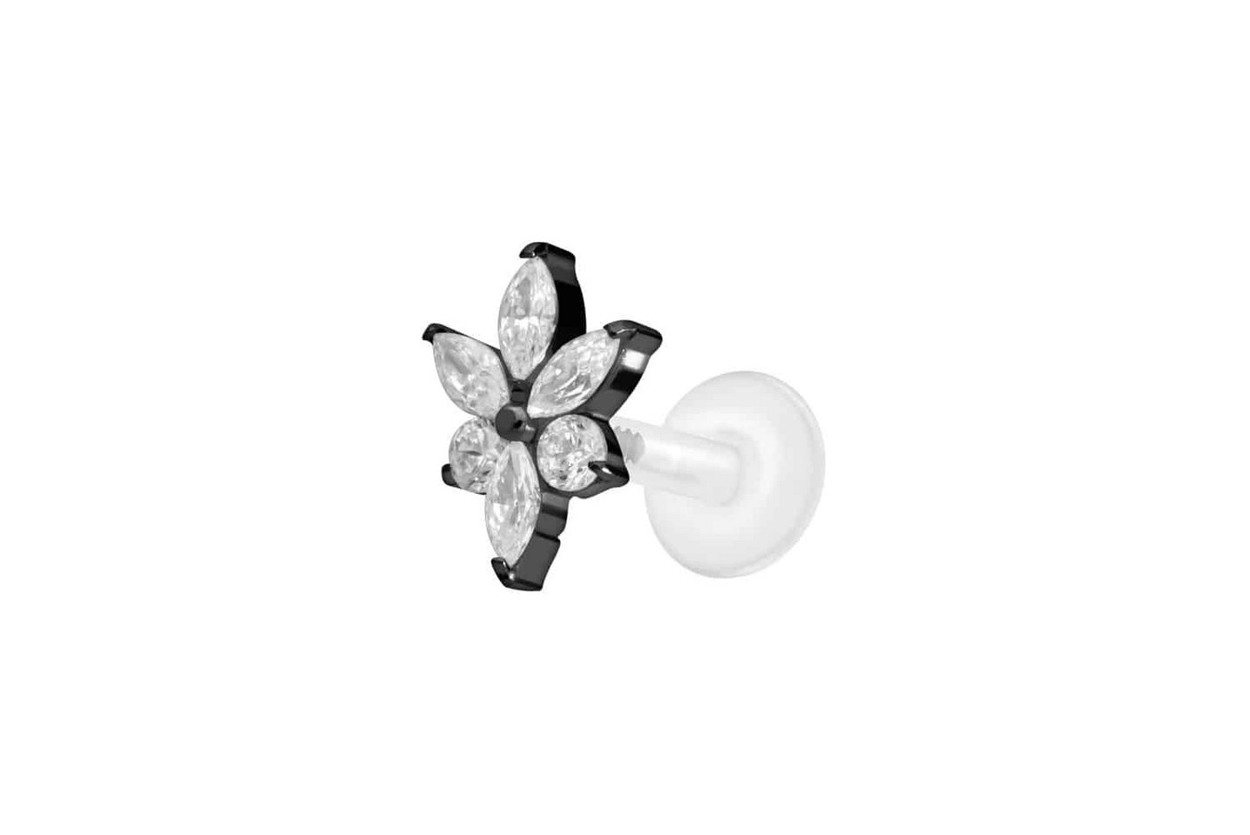 PIERCINGLINE Nasenpiercing PTFE Labret mit Innengewinde + Titan-Aufsatz KRISTALLBLUME (Labrets, 1-tlg) von PIERCINGLINE