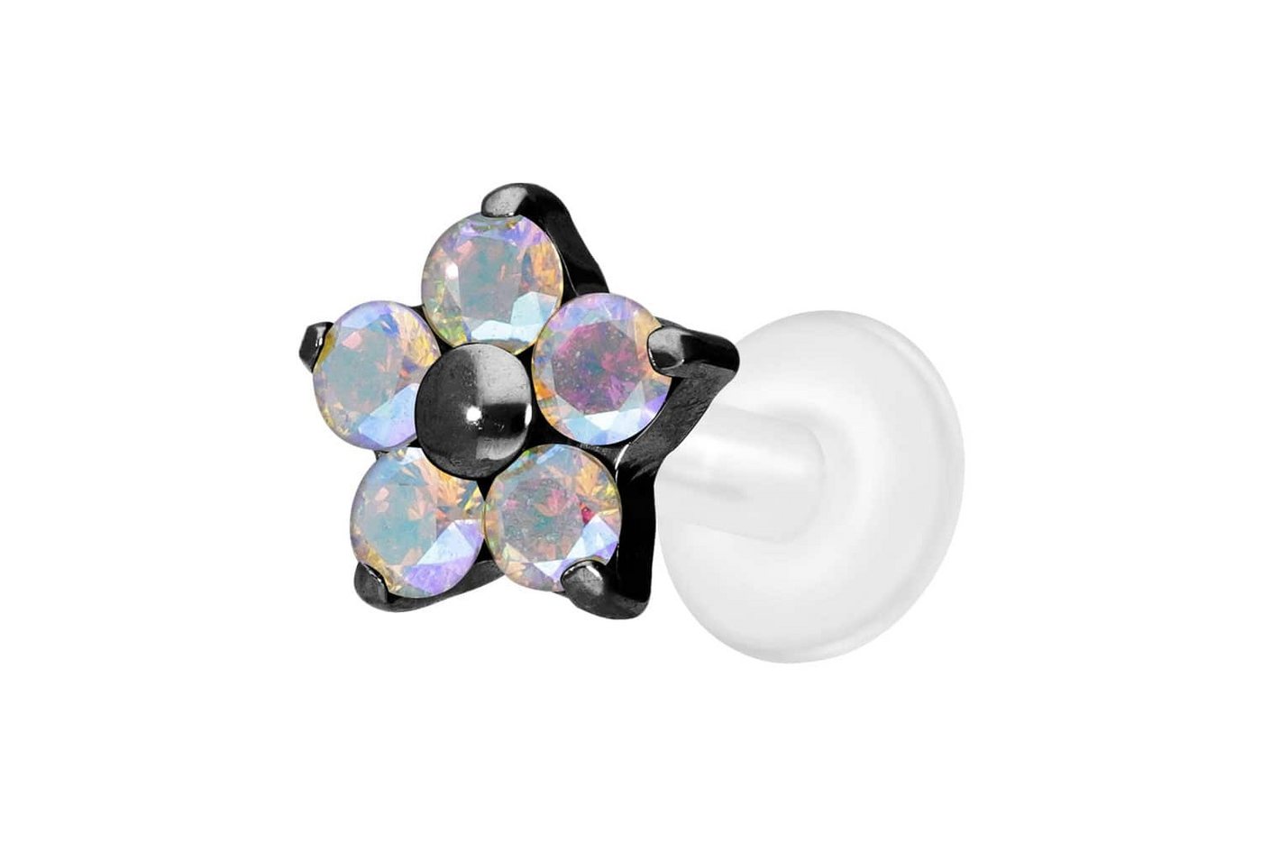 PIERCINGLINE Piercing-Set PTFE Labret mit Innengewinde + Titan-Aufsatz KRISTALLBLUME (Labrets / 1 Stk) von PIERCINGLINE