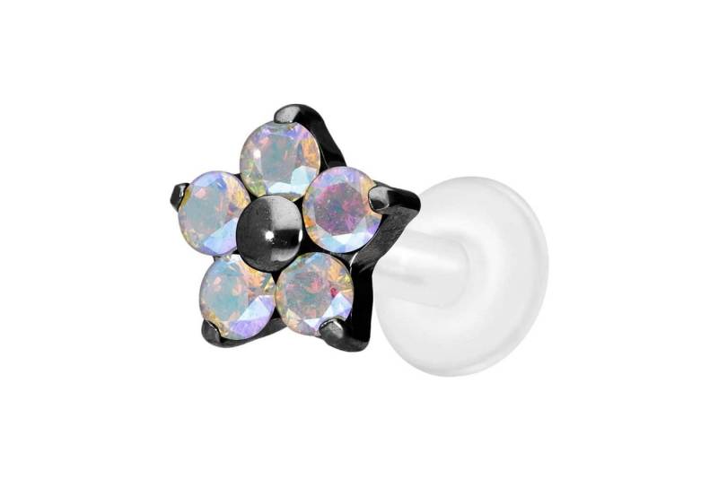 PIERCINGLINE Piercing-Set PTFE Labret mit Innengewinde + Titan-Aufsatz KRISTALLBLUME (Labrets / 1 Stk) von PIERCINGLINE