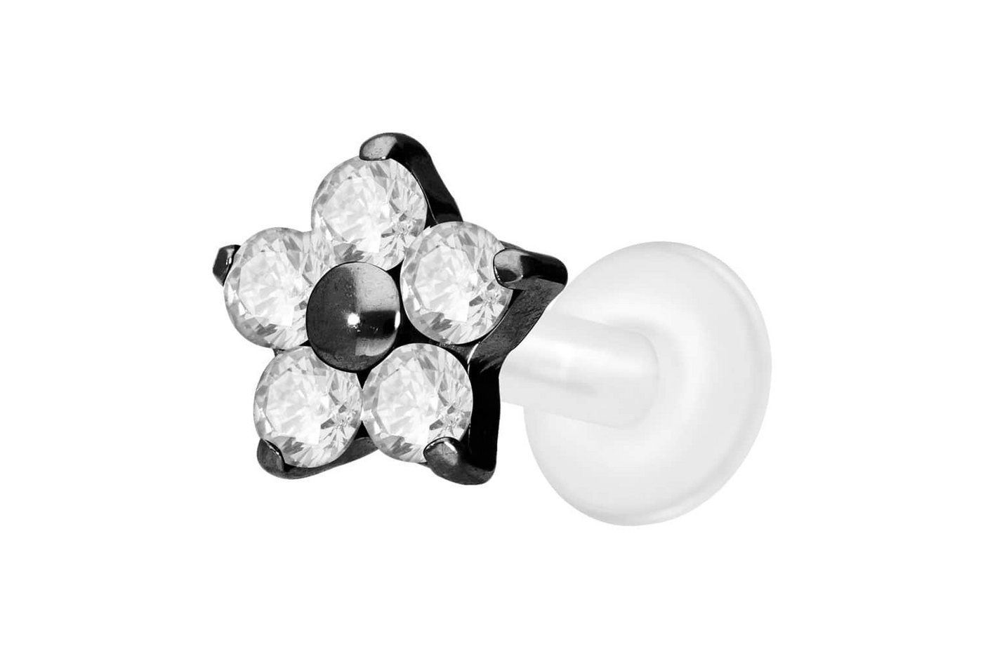 PIERCINGLINE Piercing-Set PTFE Labret mit Innengewinde + Titan-Aufsatz KRISTALLBLUME (Labrets / 1 Stk) von PIERCINGLINE