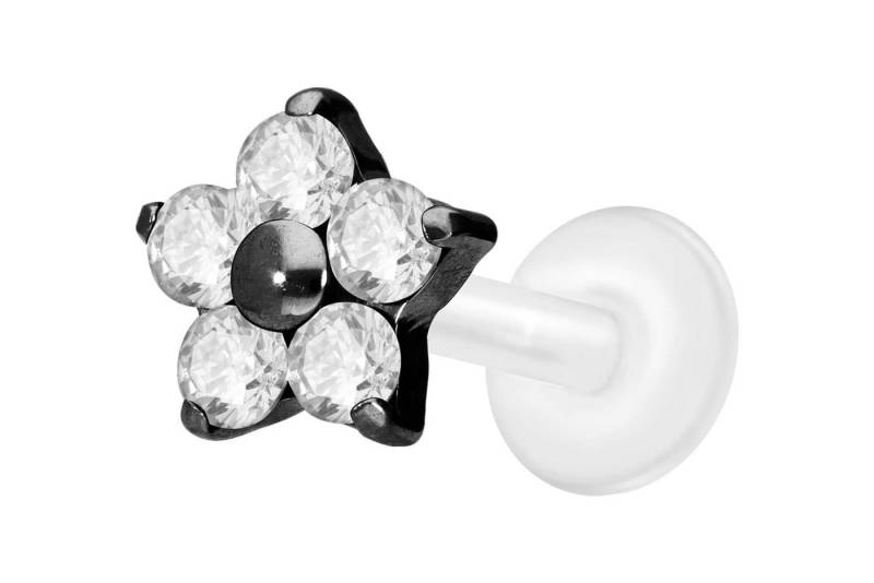 PIERCINGLINE Piercing-Set PTFE Labret mit Innengewinde + Titan-Aufsatz KRISTALLBLUME (Labrets / 1 Stk) von PIERCINGLINE