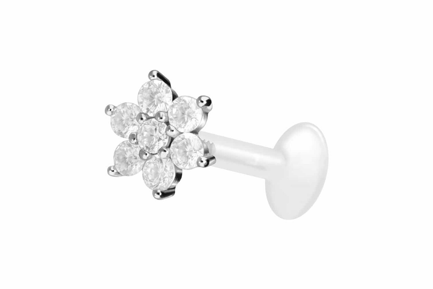 PIERCINGLINE Nasenpiercing PTFE Labret mit Innengewinde + Titan-Aufsatz KRISTALLBLUME (Labrets, 1-tlg) von PIERCINGLINE