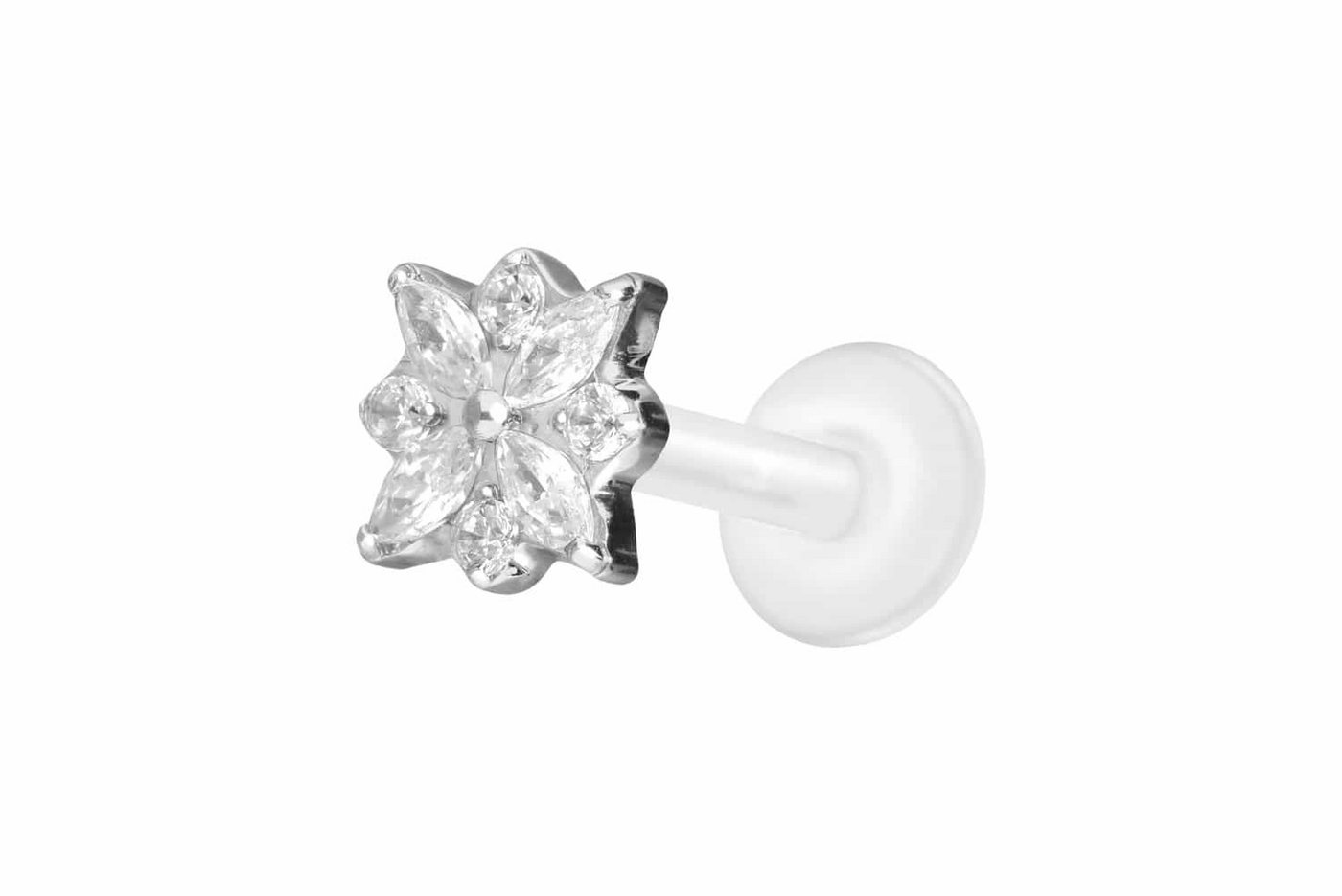 PIERCINGLINE Nasenpiercing PTFE Labret mit Innengewinde + Titan-Aufsatz KRISTALLBLUME (Labrets, 1-tlg) von PIERCINGLINE