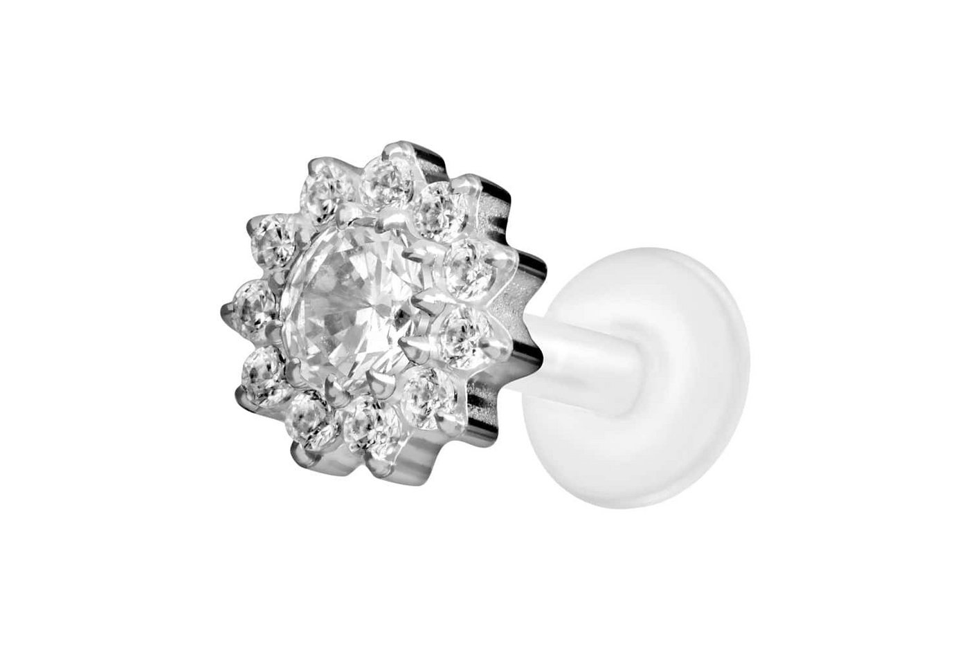PIERCINGLINE Nasenpiercing PTFE Labret mit Innengewinde + Titan-Aufsatz KRISTALLBLUME (Labrets, 1-tlg) von PIERCINGLINE