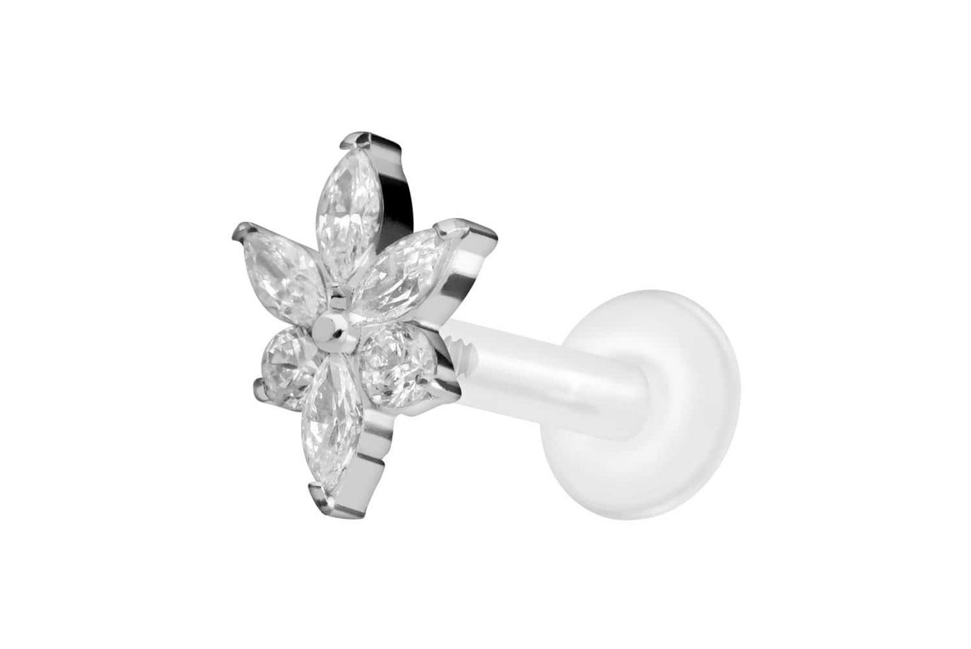 PIERCINGLINE Nasenpiercing PTFE Labret mit Innengewinde + Titan-Aufsatz KRISTALLBLUME (Labrets, 1-tlg) von PIERCINGLINE