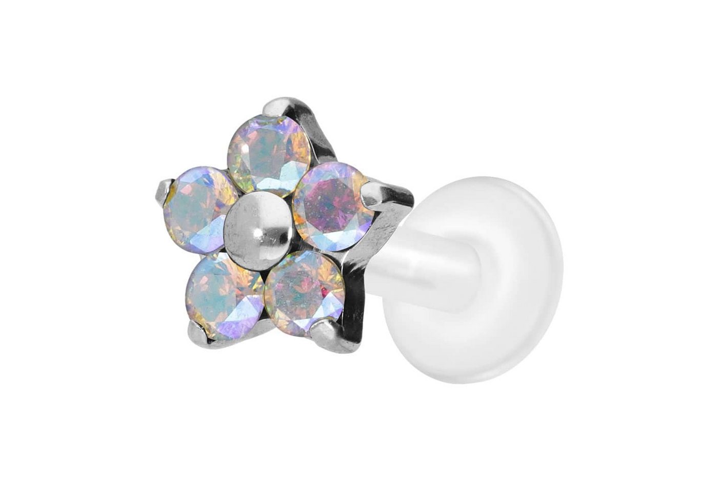 PIERCINGLINE Nasenpiercing PTFE Labret mit Innengewinde + Titan-Aufsatz KRISTALLBLUME (Labrets, 1-tlg) von PIERCINGLINE