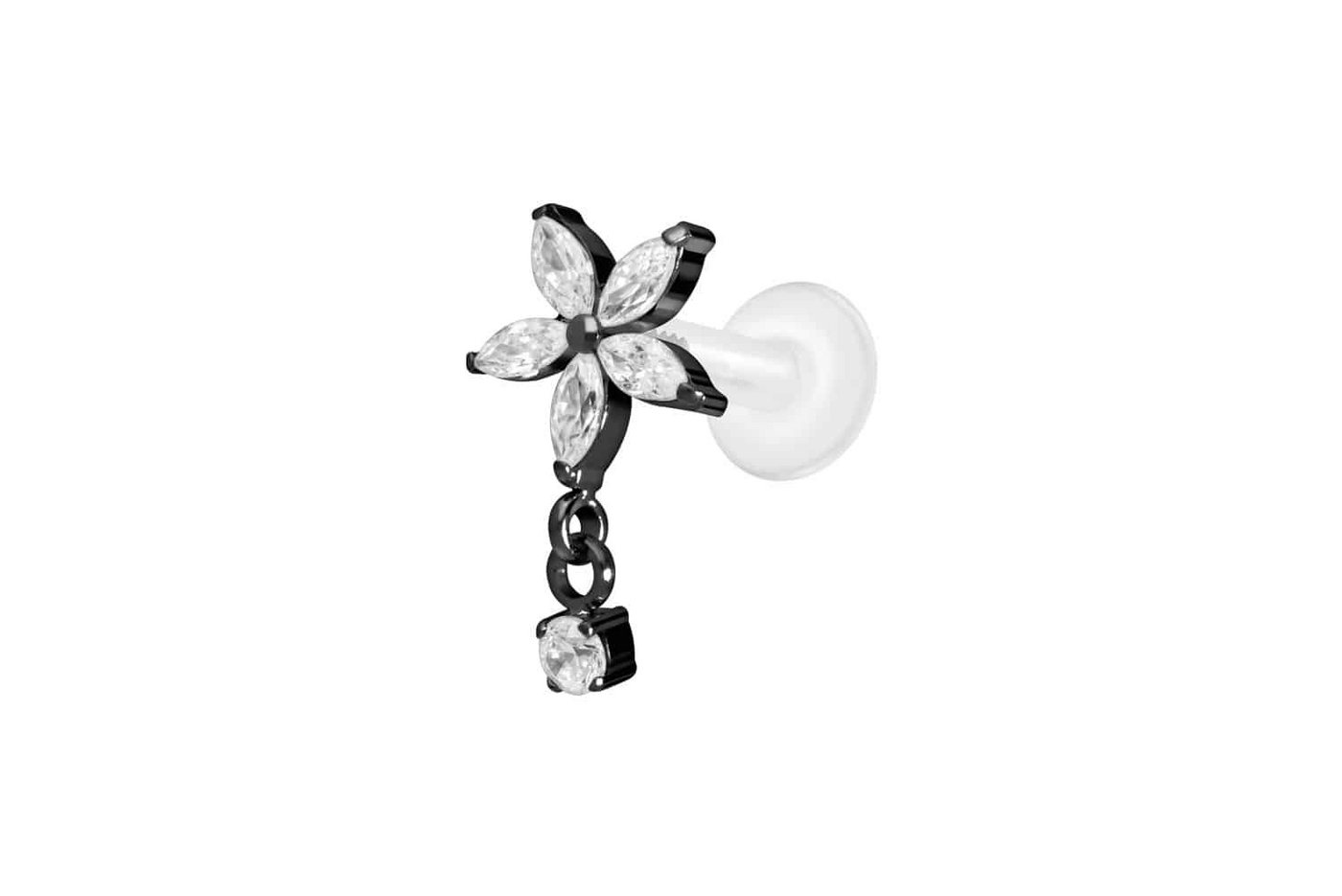 PIERCINGLINE Piercing-Set PTFE Labret mit Innengewinde + Titan-Aufsatz KRISTALLBLUME + KRISTALL (Labrets / 1 Stk) von PIERCINGLINE