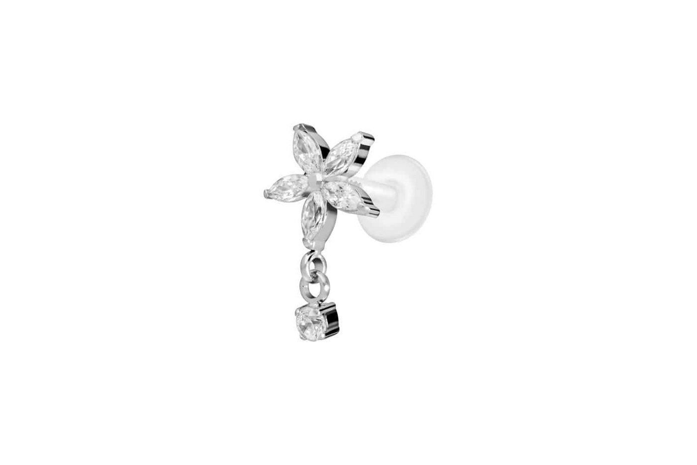 PIERCINGLINE Nasenpiercing PTFE Labret mit Innengewinde + Titan-Aufsatz KRISTALLBLUME + KRISTALL (Labrets, 1-tlg) von PIERCINGLINE