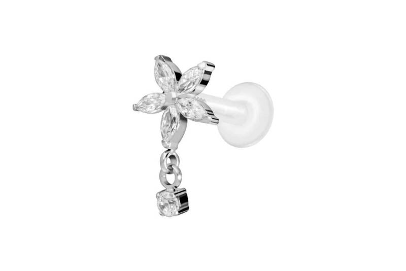 PIERCINGLINE Piercing-Set PTFE Labret mit Innengewinde + Titan-Aufsatz KRISTALLBLUME + KRISTALL (Labrets / 1 Stk) von PIERCINGLINE